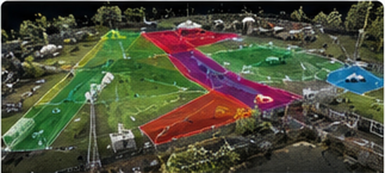 Aerial event site plan with coloured safety and operational zones