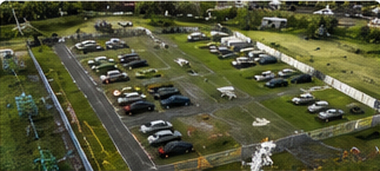 Aerial site view showing event parking and traffic routes