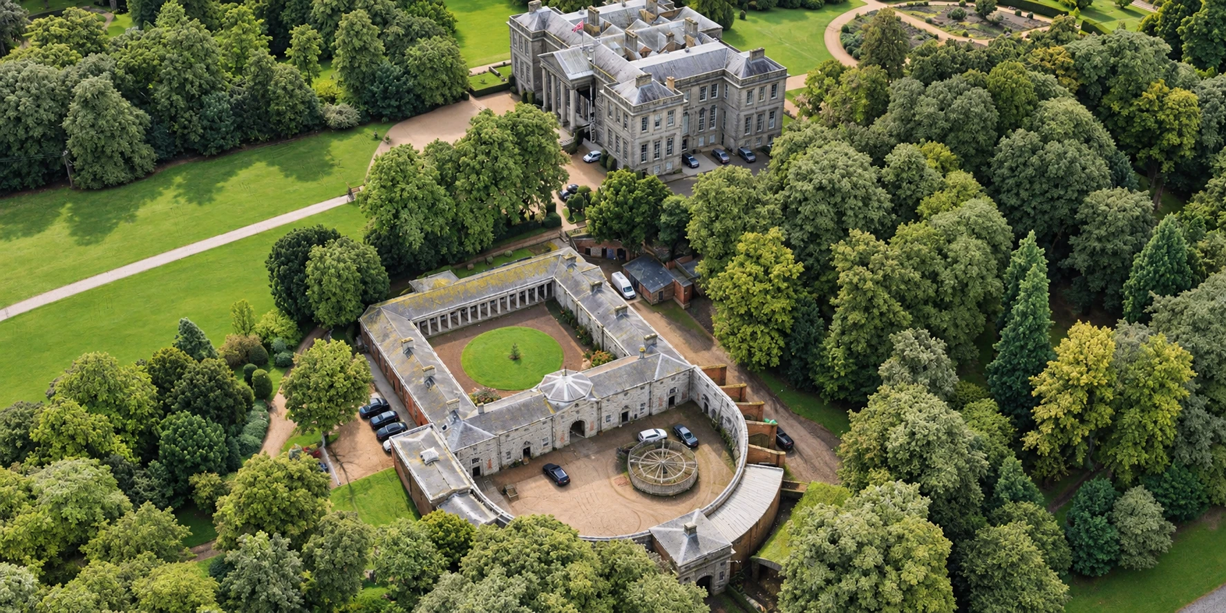 Illustrative aerial view of a country estate